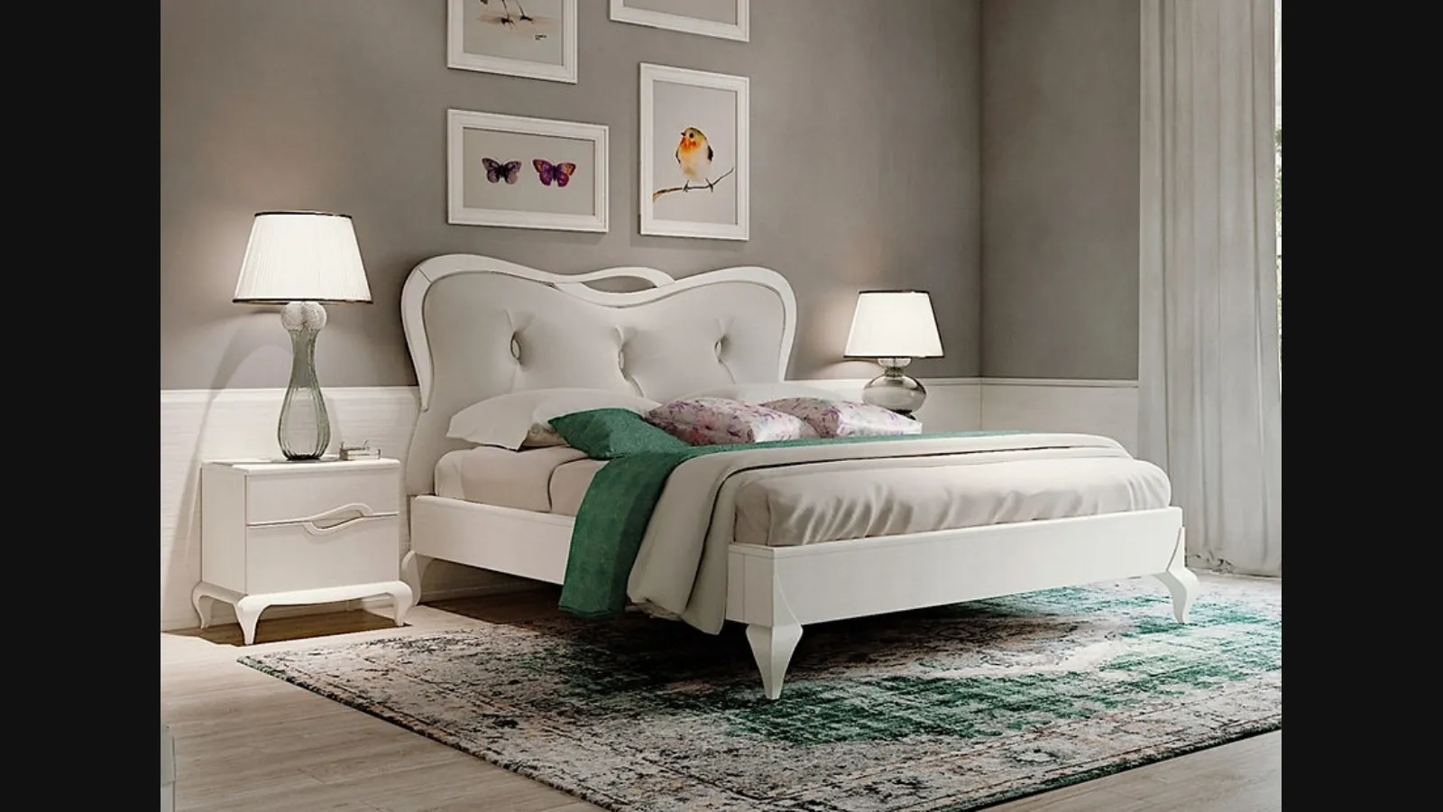 Letto matrimoniale in legno con testiera in tessuto imbottito Touchet di Fasolin