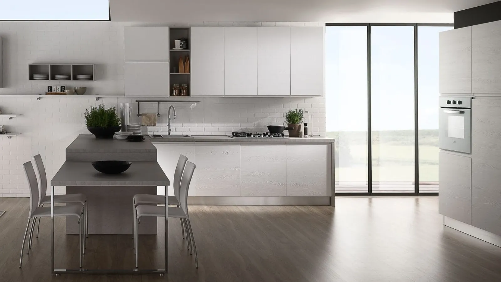 Cucina Moderna con penisola Luna finitura frassino bianco di Mobilturi