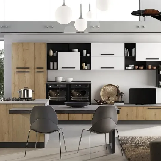 Cucina Moderna con penisola Nala in rovere savana di Mobilturi