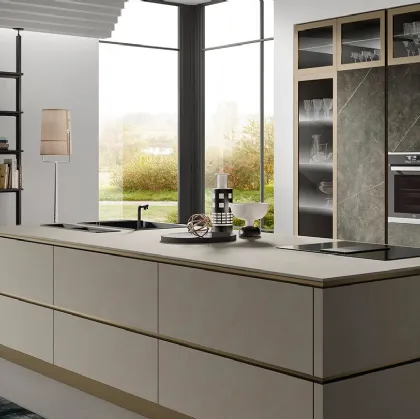 Cucina Moderna Stratos in Gres Calcite Nera e Gres Light Grey di Mobilturi